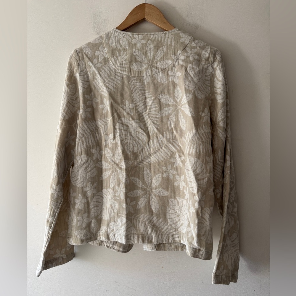 Tahari Linen and‎ Cotton Breathable Blend Tan Palm Pattern Casual Jacket Blazer - Picture 4 of 7